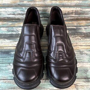 San Marina Mens 10-10.5 Loafer Slip On Comfort Casual Quilted Brown Leather Shoe